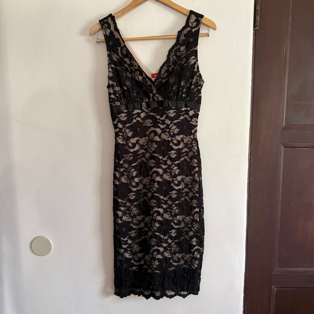 Y2K Vintage Ruby Rox Lace Surplice Bodice Midi Cocktail Dress Medium Prom Formal
